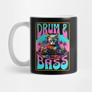 DRUM AND BASS  - Psychedelic Cat Dj (pink/blue) Mug